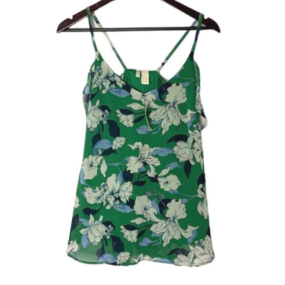 Japna Size Large Green Floral Ruffle Tank Blouse NEW - Picture 1 of 7